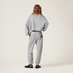 Grey Cotton Fleece Joggers | Miu Miu