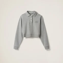 Grey Cotton Fleece Polo Shirt | Miu Miu