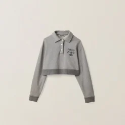 Grey Cotton Fleece Polo Shirt | Miu Miu