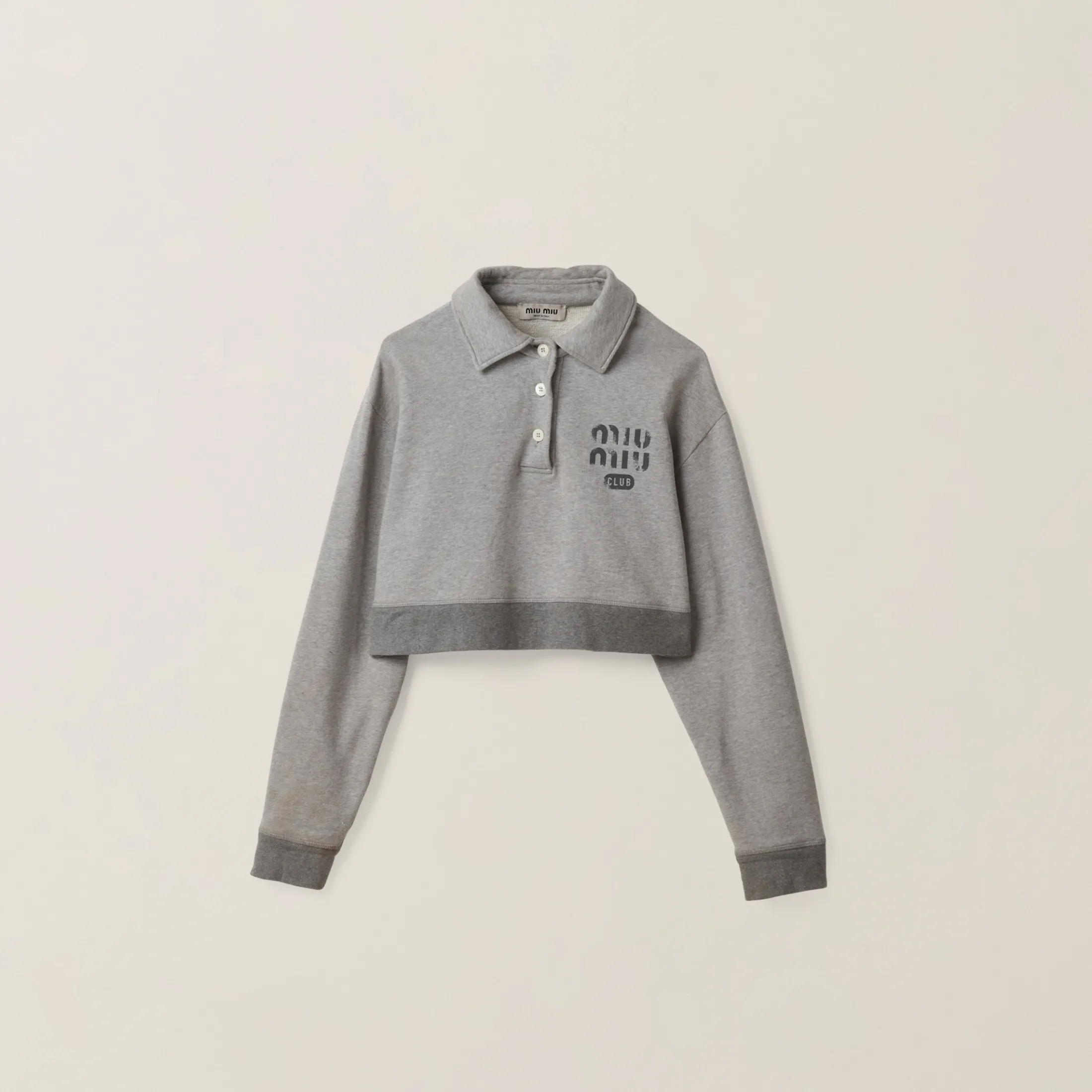 Grey Cotton Fleece Polo Shirt | Miu Miu