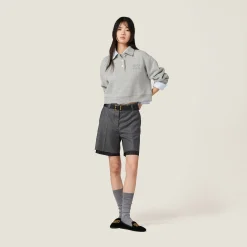 Grey Cotton Fleece Polo Shirt | Miu Miu