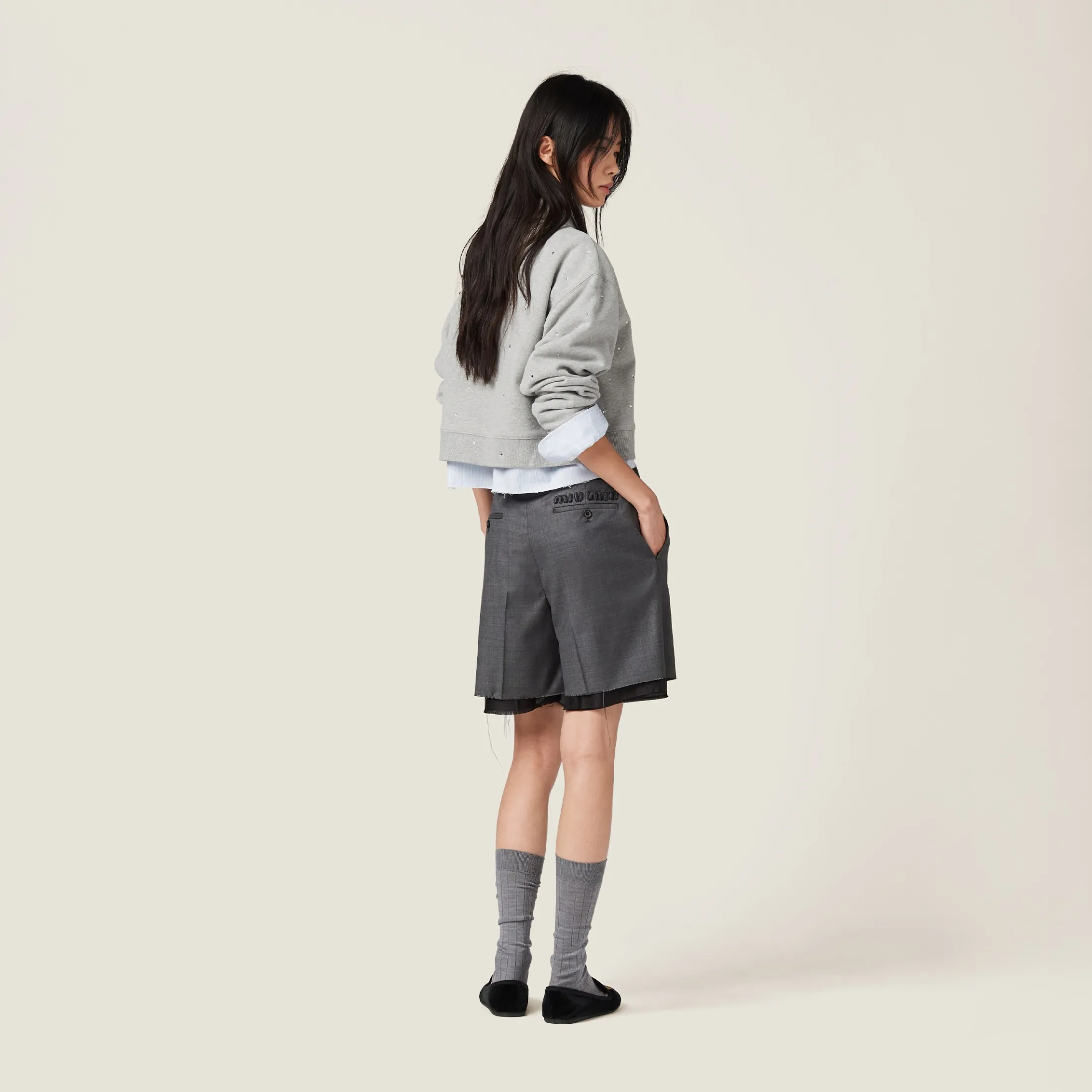 Grey Cotton Fleece Polo Shirt | Miu Miu