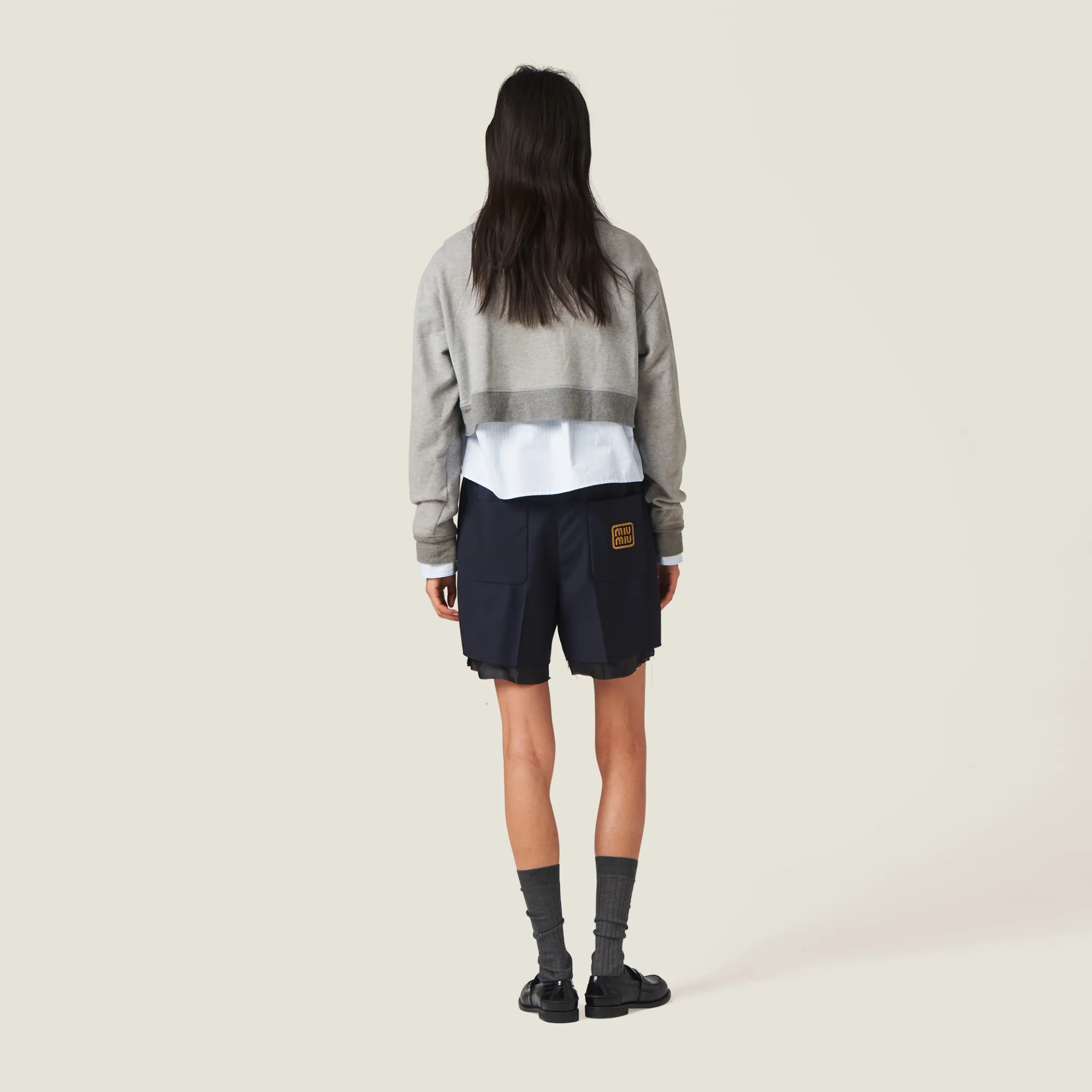 Grey Cotton Fleece Polo Shirt | Miu Miu