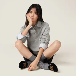 Grey Cotton Fleece Polo Shirt | Miu Miu