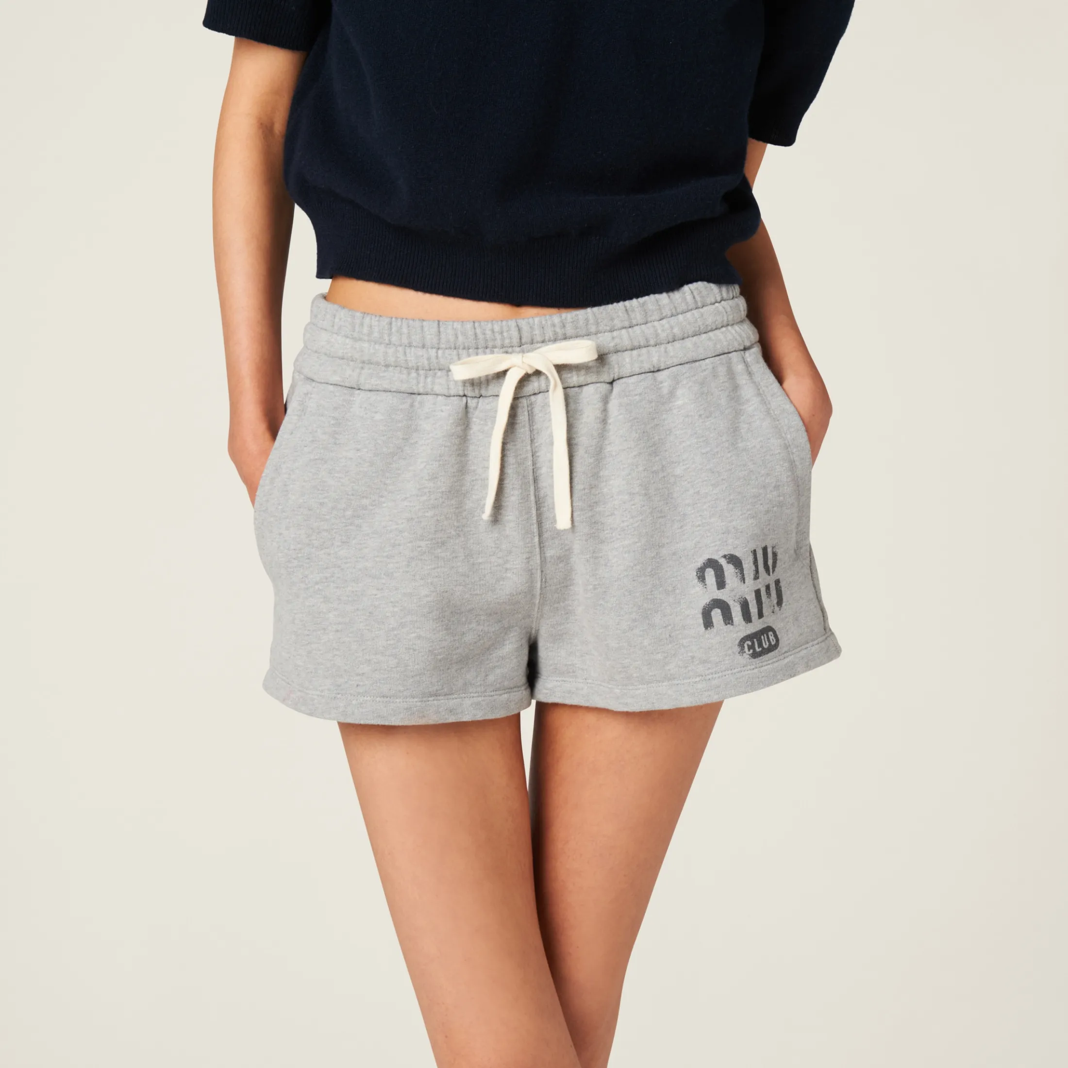 Grey Cotton Fleece Shorts | Miu Miu