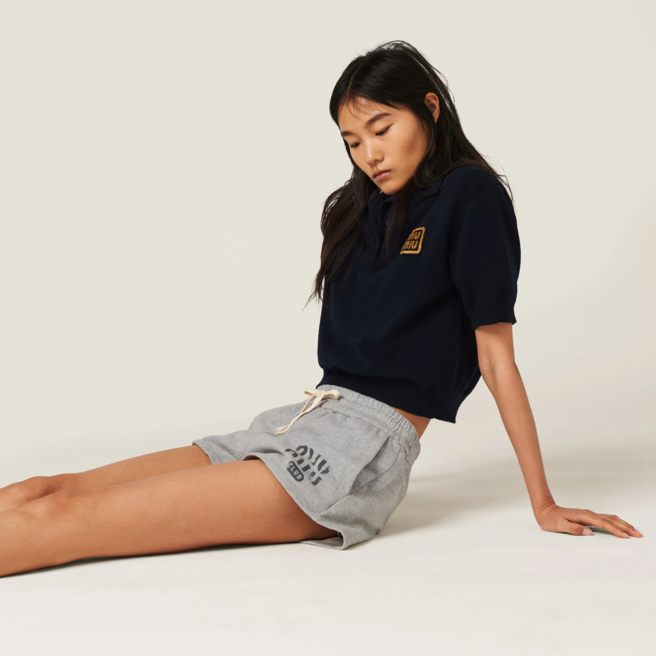 Grey Cotton Fleece Shorts | Miu Miu
