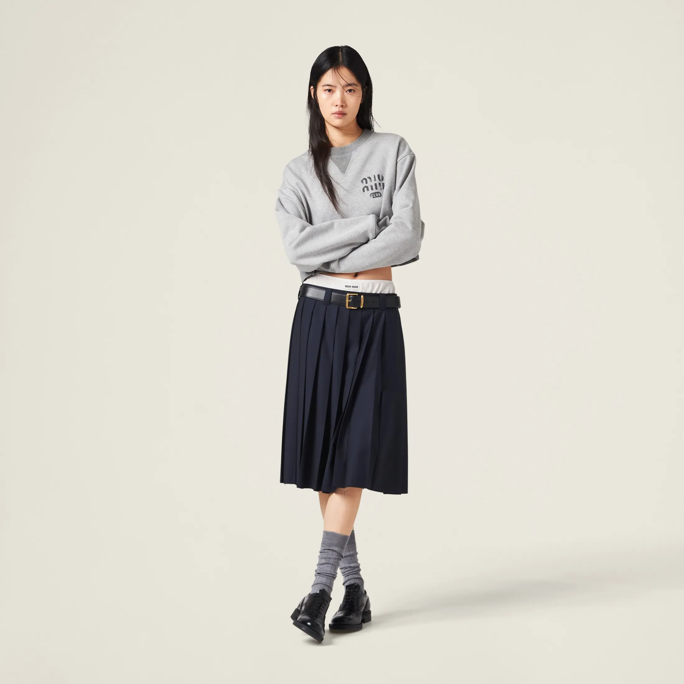 Grey Cotton Fleece Sweatshirt | Miu Miu