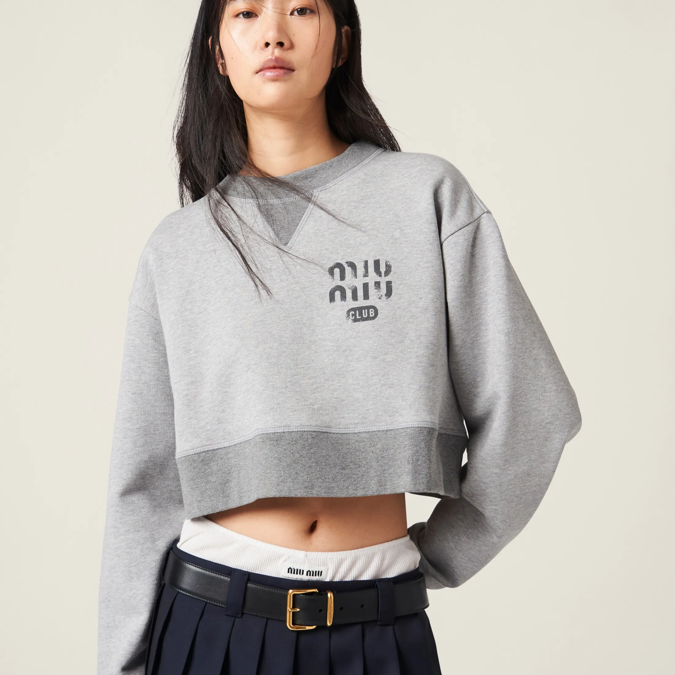 Grey Cotton Fleece Sweatshirt | Miu Miu