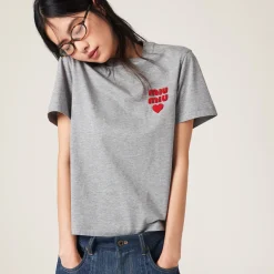 Grey Cotton Jersey T-shirt | Miu Miu