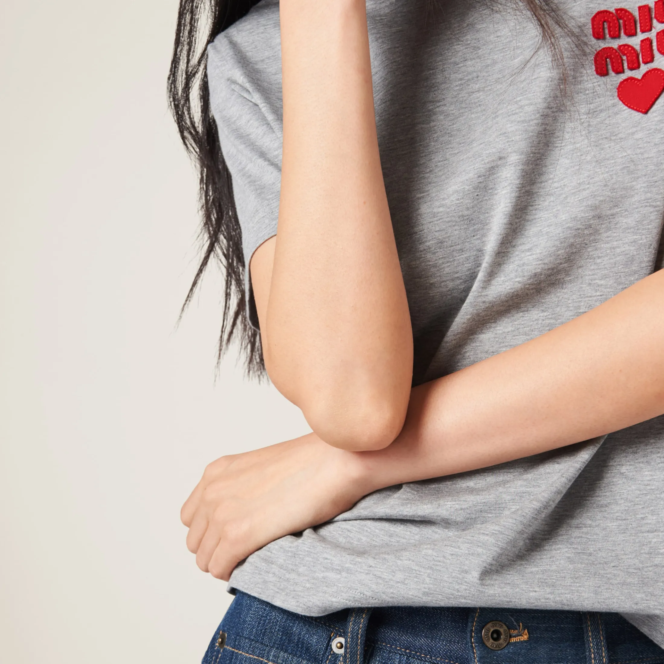 Grey Cotton Jersey T-shirt | Miu Miu