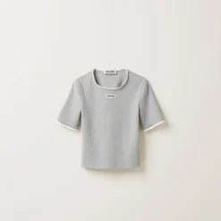 Grey Cotton Sweater | Miu Miu