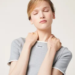 Grey Cotton Sweater | Miu Miu