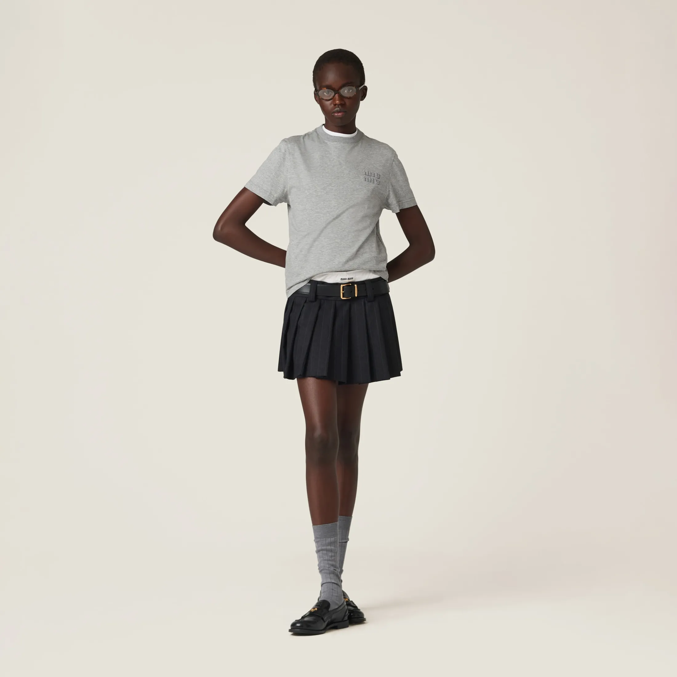 Grey Cotton T-shirt | Miu Miu
