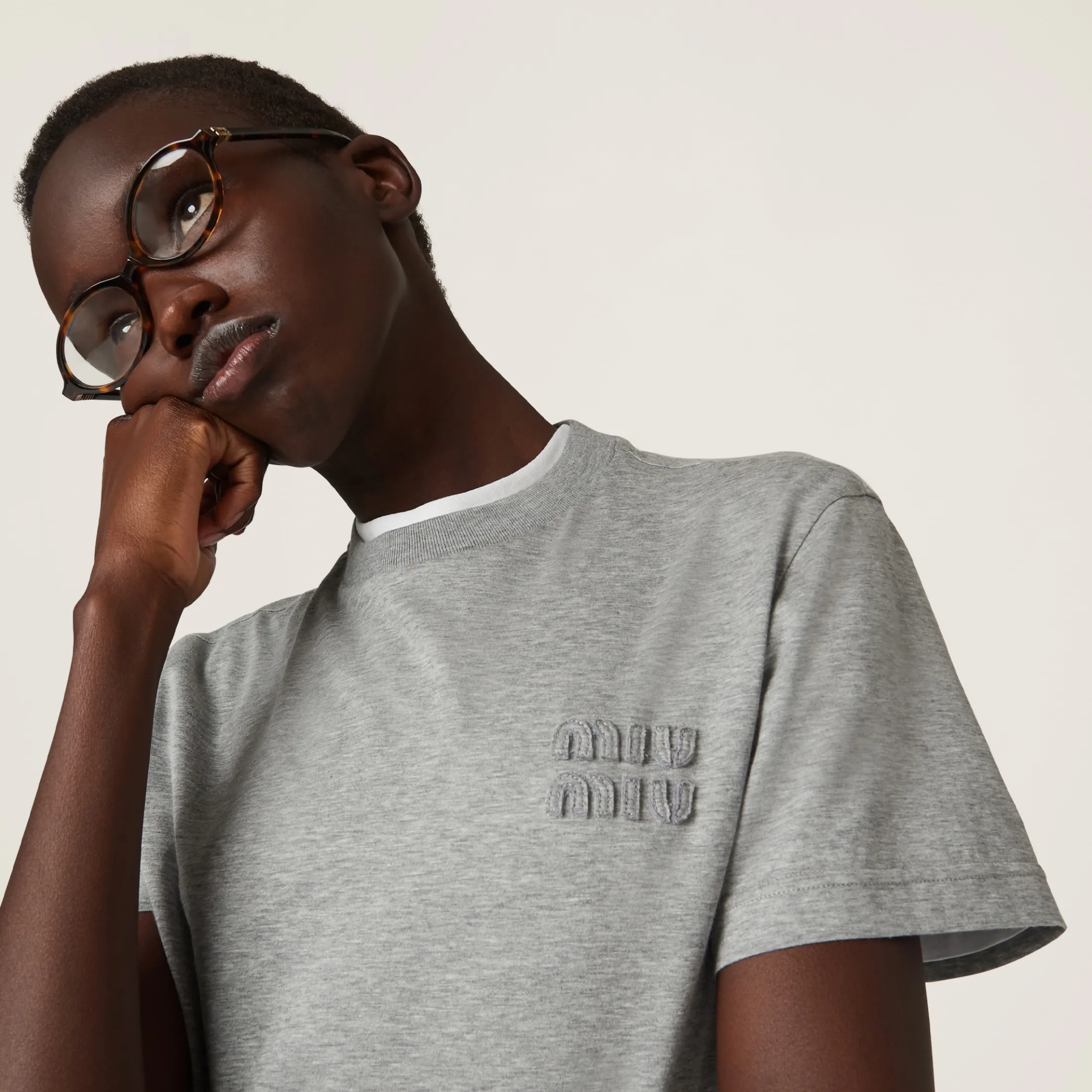 Grey Cotton T-shirt | Miu Miu
