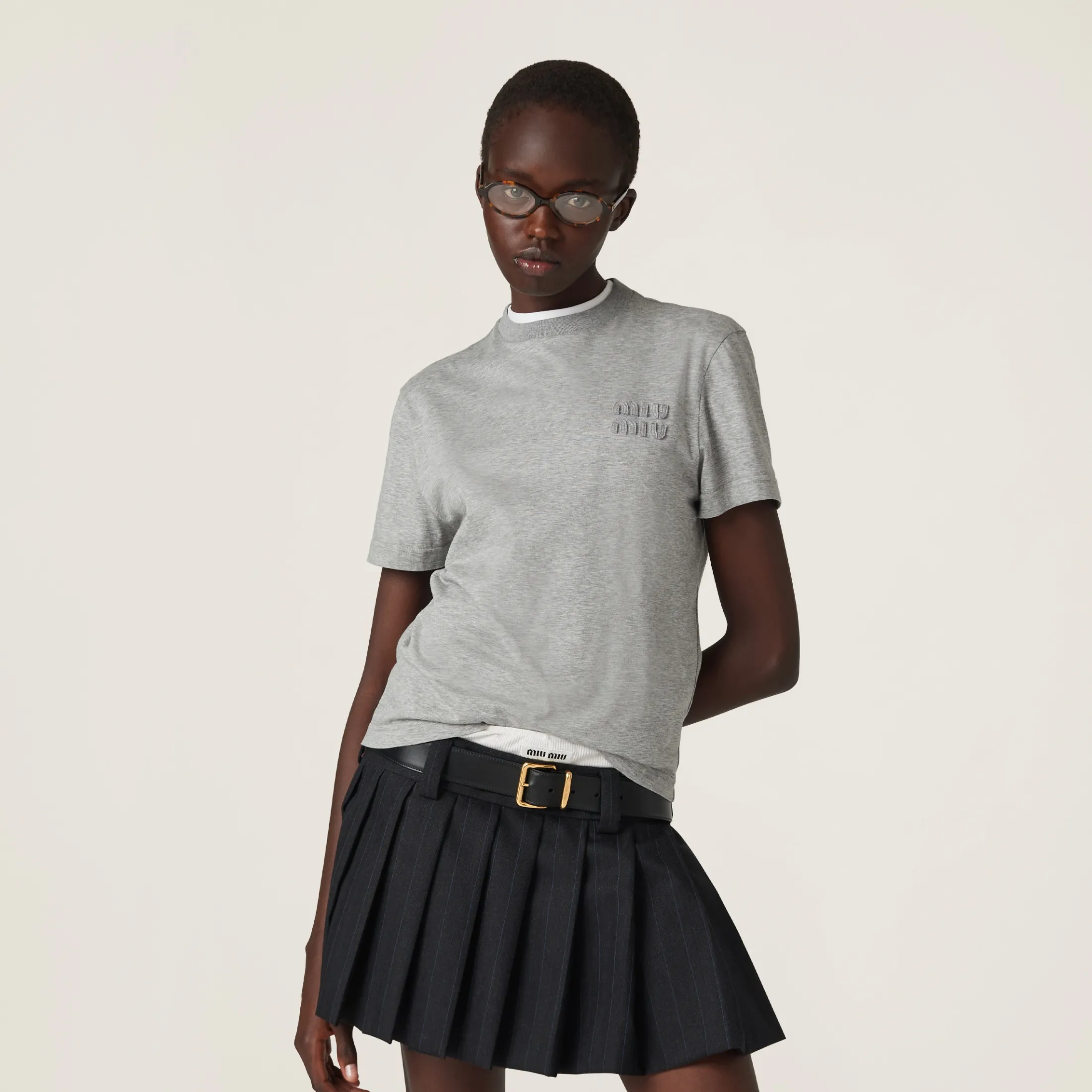 Grey Cotton T-shirt | Miu Miu