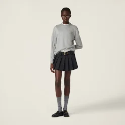 Grey Cotton T-shirt With Embroidered Logo | Miu Miu