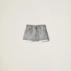 Grey Denim Miniskirt | Miu Miu