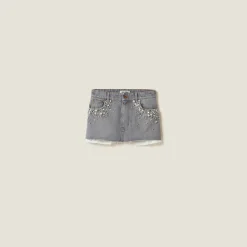 Grey Denim Miniskirt | Miu Miu