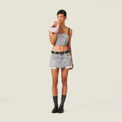Grey Denim Miniskirt | Miu Miu