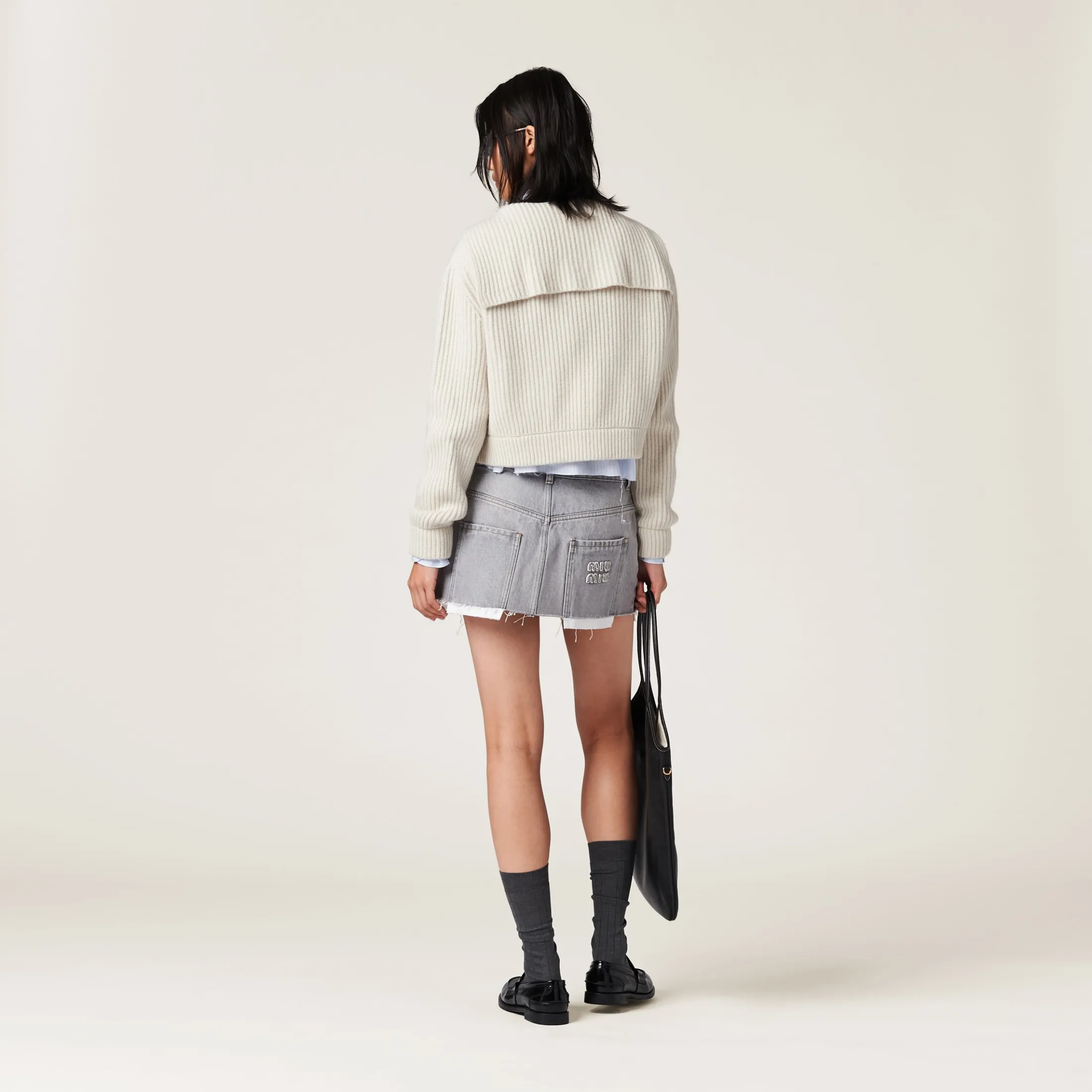 Grey Denim Miniskirt | Miu Miu