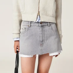 Grey Denim Miniskirt | Miu Miu