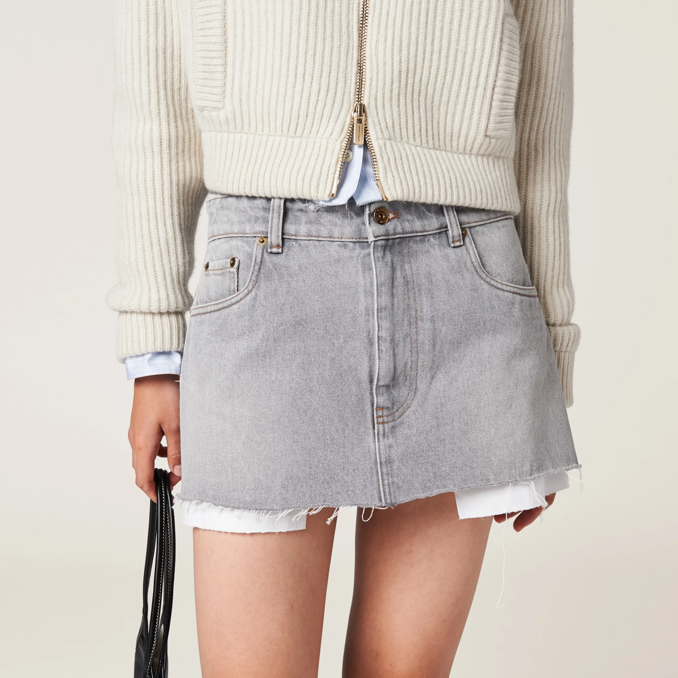 Grey Denim Miniskirt | Miu Miu