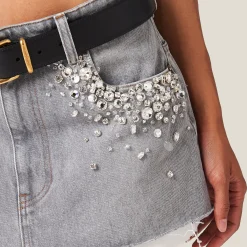 Grey Denim Miniskirt | Miu Miu