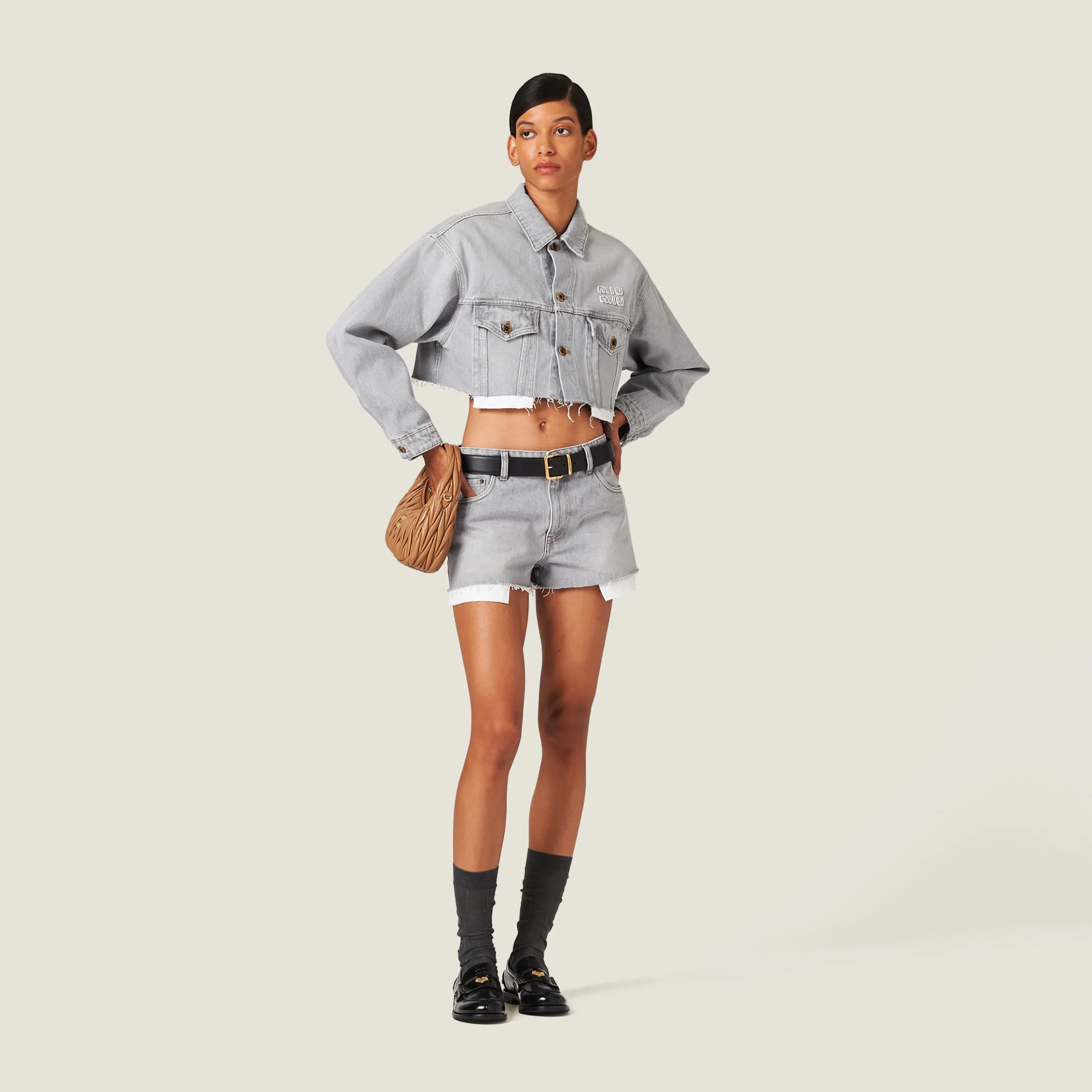 Grey Denim Shorts | Miu Miu