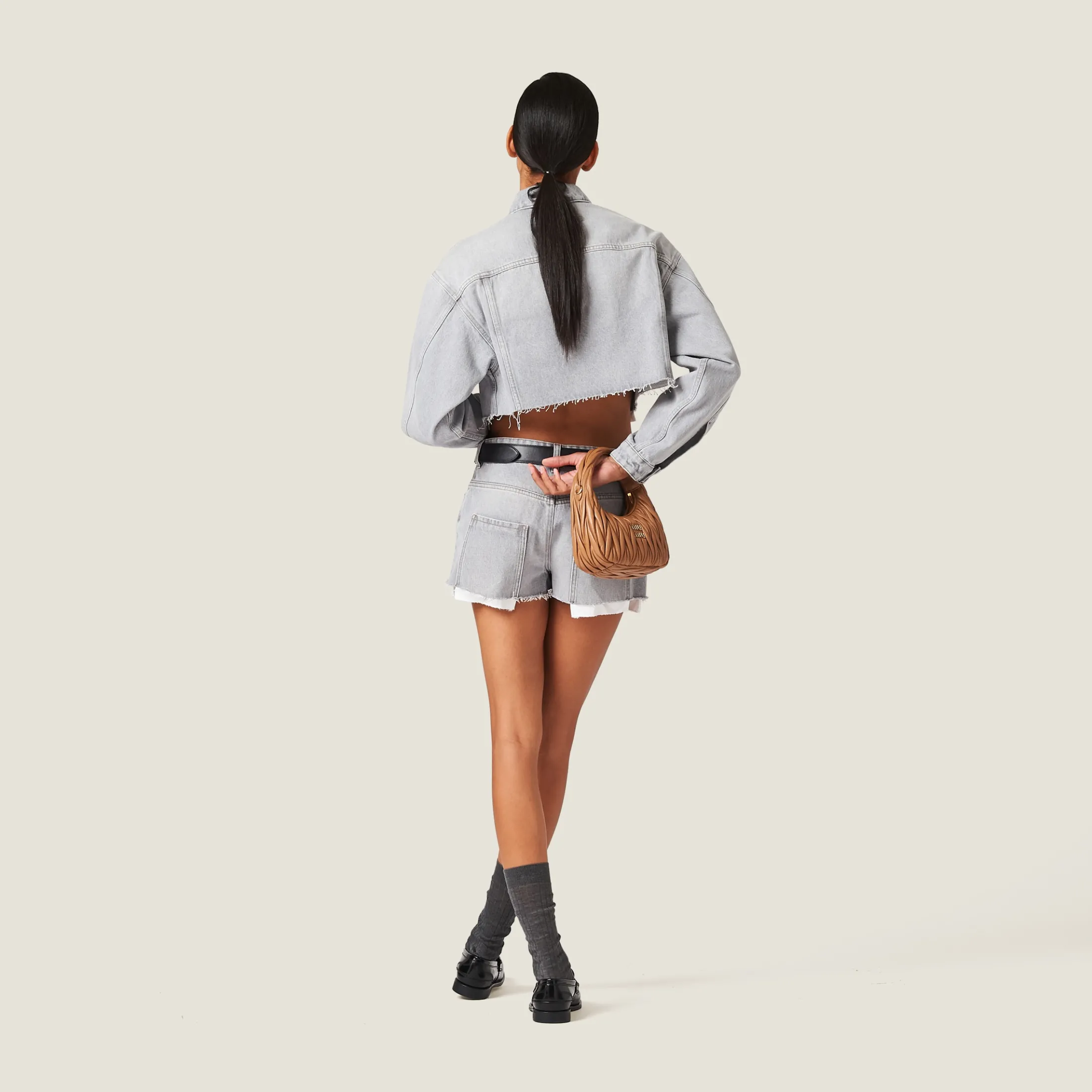 Grey Denim Shorts | Miu Miu