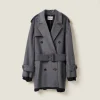 Grey Double-breasted Velour Coat | Miu Miu