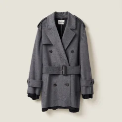 Grey Double-breasted Velour Coat | Miu Miu