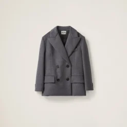 Grey Double-breasted Velour Jacket | Miu Miu