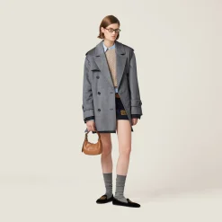 Grey Double-breasted Velour Coat | Miu Miu