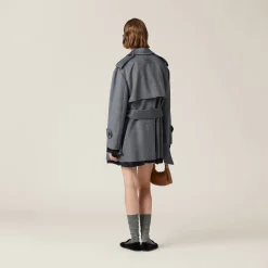 Grey Double-breasted Velour Coat | Miu Miu