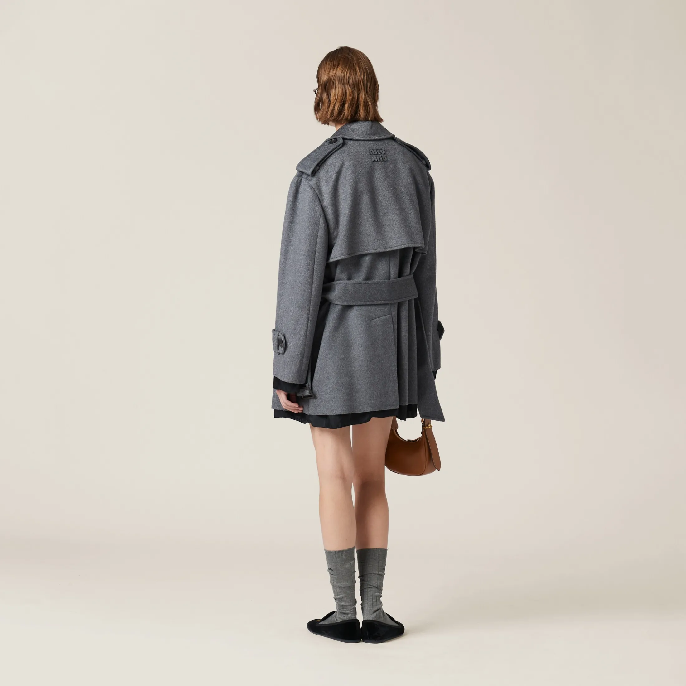 Grey Double-breasted Velour Coat | Miu Miu