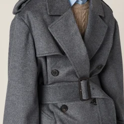 Grey Double-breasted Velour Coat | Miu Miu