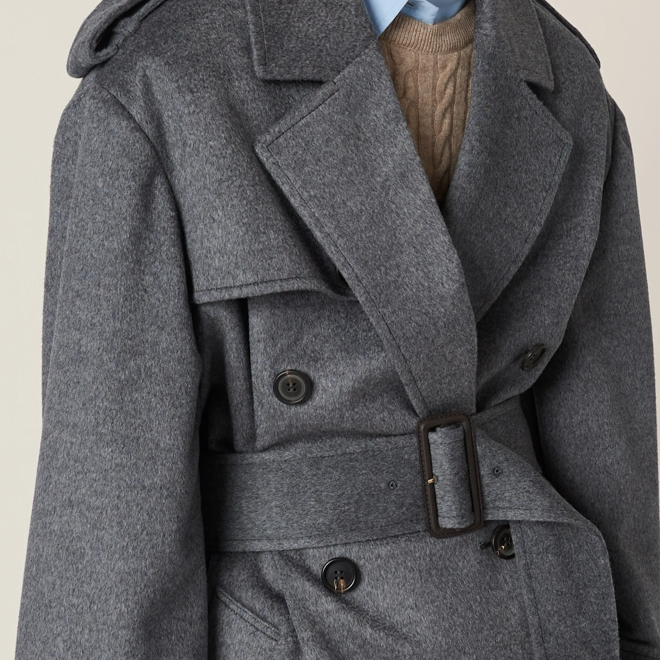 Grey Double-breasted Velour Coat | Miu Miu