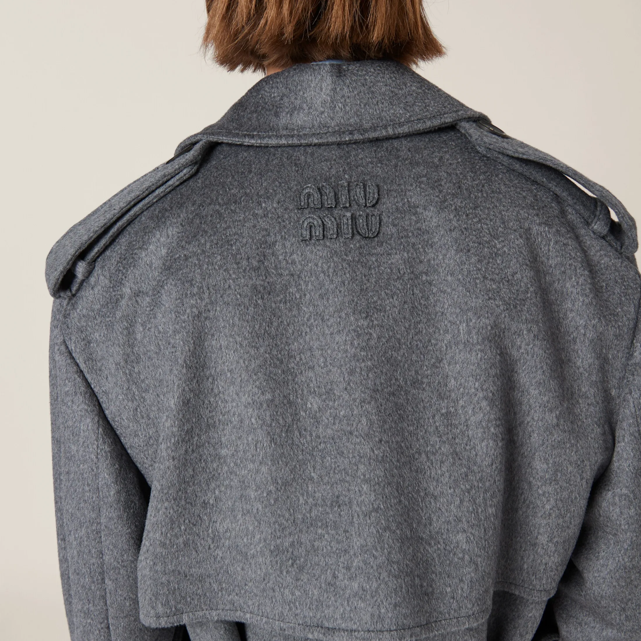 Grey Double-breasted Velour Coat | Miu Miu