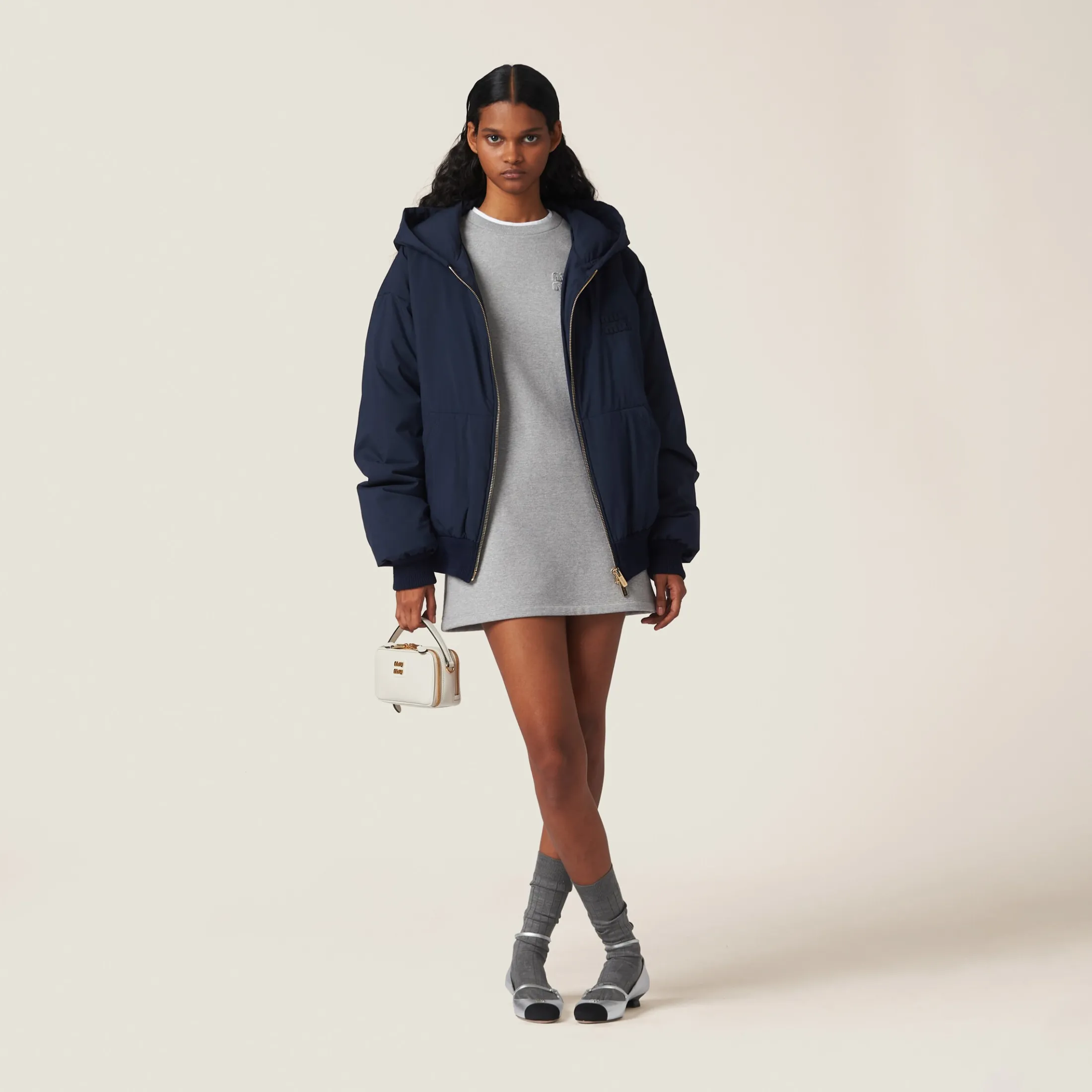 Grey Embroidered Cotton Fleece Dress | Miu Miu