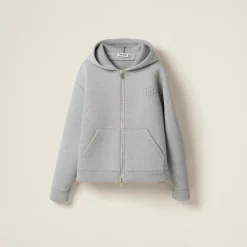 Grey Embroidered Cotton Hoodie | Miu Miu