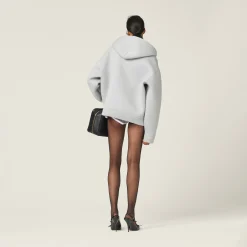 Grey Embroidered Cotton Hoodie | Miu Miu