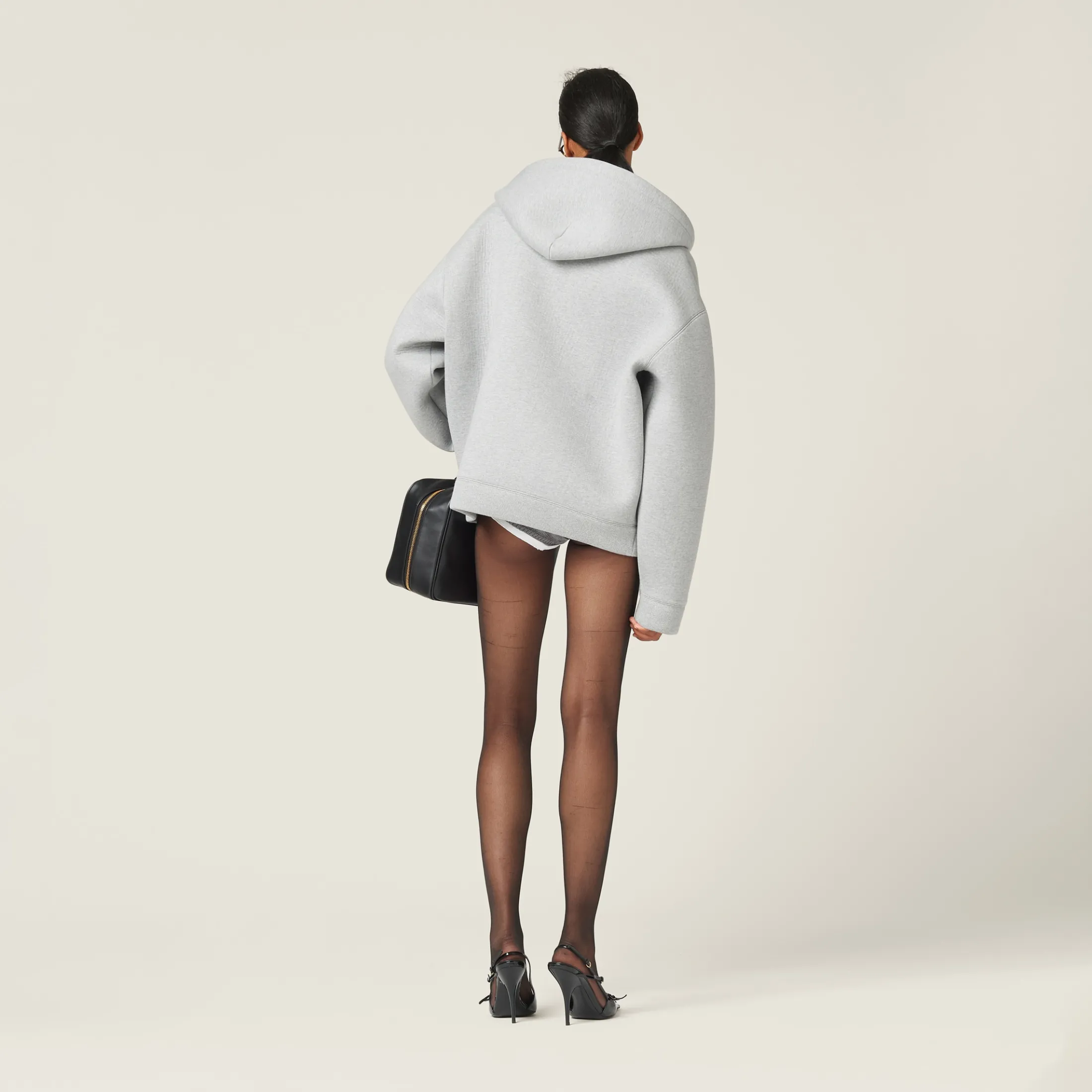Grey Embroidered Cotton Hoodie | Miu Miu