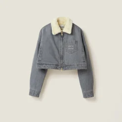 Grey Embroidered Denim Blouson Jacket | Miu Miu