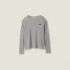 Grey Long-sleeved Ribbed Jersey T-shirt | Miu Miu