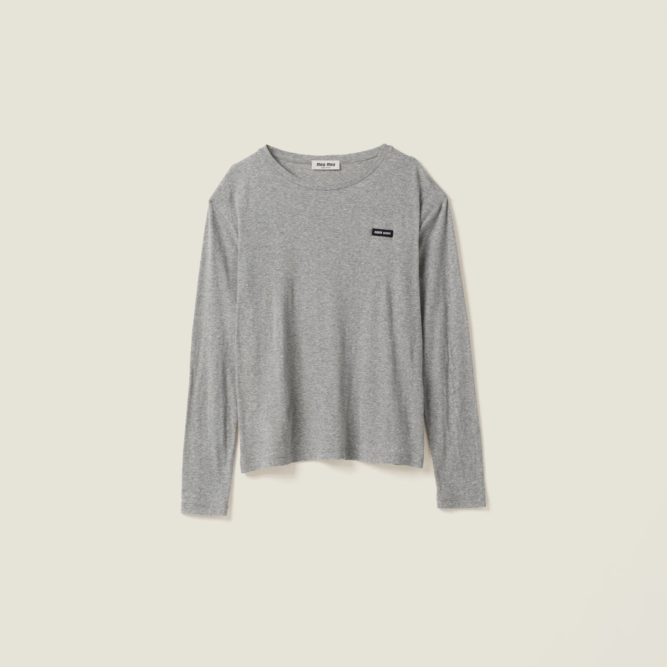 Grey Long-sleeved Ribbed Jersey T-shirt | Miu Miu