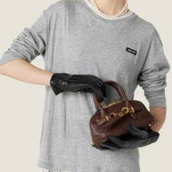 Grey Long-sleeved Ribbed Jersey T-shirt | Miu Miu