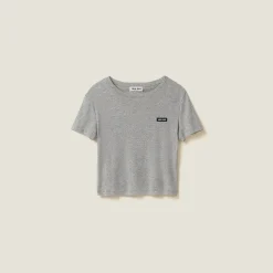 Grey Ribbed Jersey T-shirt | Miu Miu