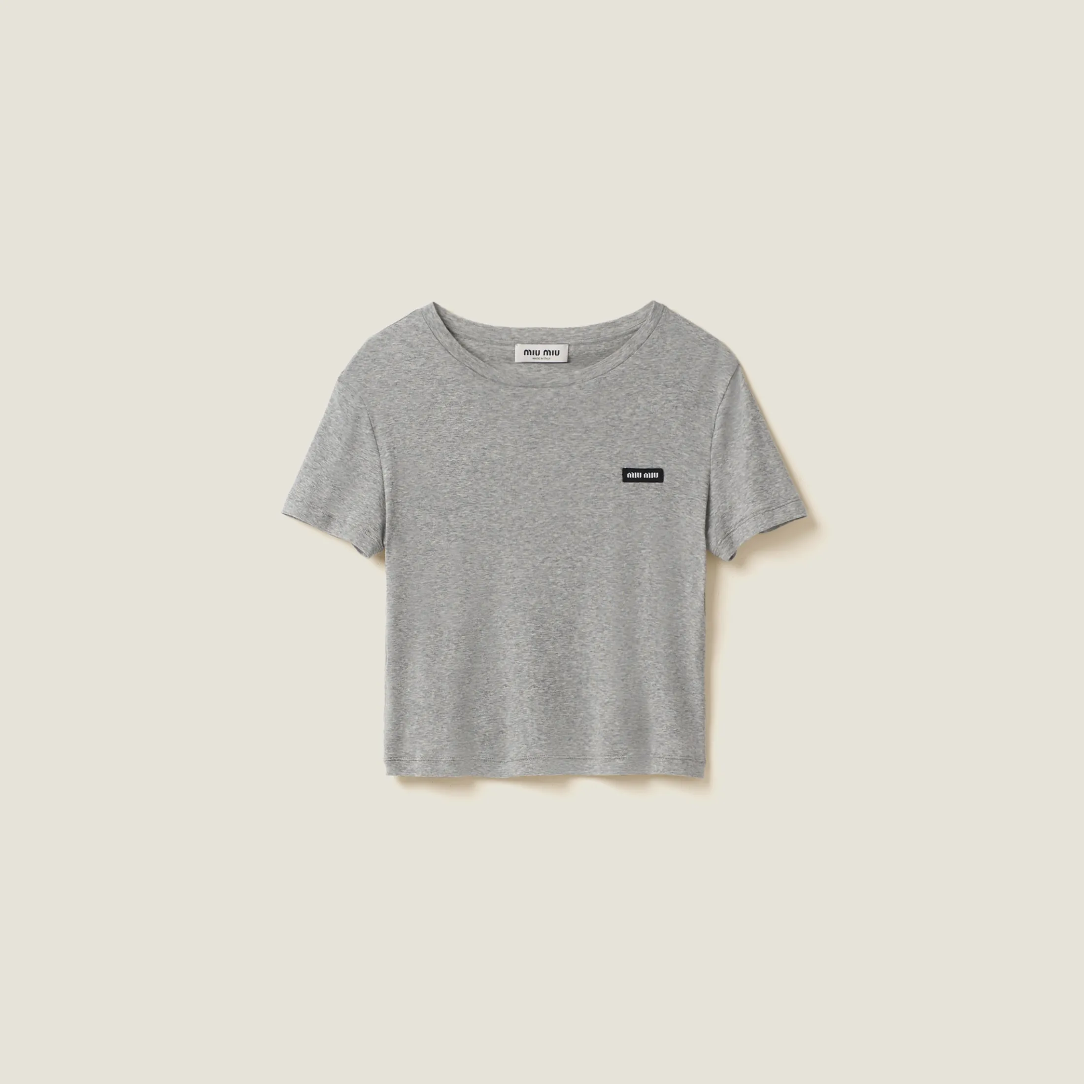Grey Ribbed Jersey T-shirt | Miu Miu