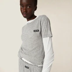 Grey Ribbed Jersey T-shirt | Miu Miu
