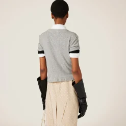 Grey Ribbed Jersey T-shirt | Miu Miu